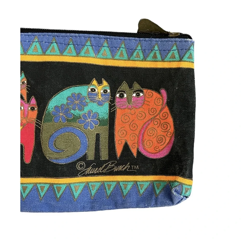 Laurel Burch Cosmetic Bag Pouch Tasai Cats Colorful Canvas‎